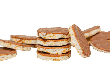 Wall Mural - Stack of rice wafers with chocolate on a transparent background. The waffles are stacked on top of each other, creating a visually attractive and appetizing picture.