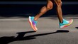 © Pingun - Experience the vibrant energy of running with dynamic legs and colorful shoes striking the pavement in a blur of motion and excitement.