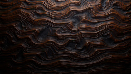 Wall Mural - richly textured ebony wood surface with intricate three-dimensional patterns illuminated by warm lig