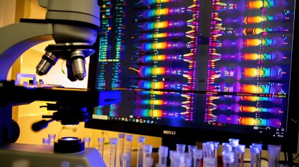 Scientist meticulously analyzing genetic data on a computer screen, symbolizing the pursuit of scientific discovery and understanding of life's complexities.