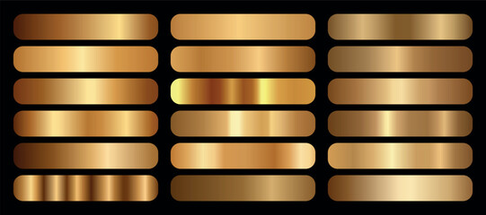 Elegant gold gradients collection. Golden gradients set. Metallic gold gradients. 