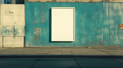 Blank Billboard on a Blue Wall, sign, advertising, poster, empty, space