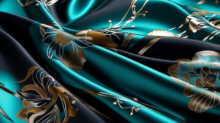 Poster - Flowing patterns of turquoise and gold resembling fluid art, with metallic accents for a modern and luxurious touch