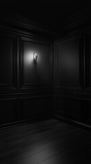 Dark Monochromatic Interior with Wall Sconce