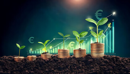 euro plant helps grow money strengthens european economy concept worldwide financial markets significantly