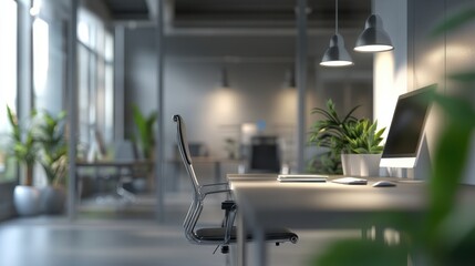 Poster - Abstract blurred office interior room. blurry working space with defocused effect. use for background or backdrop in business concept