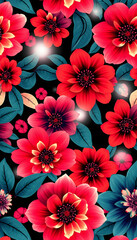 Wall Mural - Graphic floral seamless pattern isolated with white highlights, png