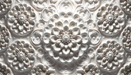 Wall Mural - white 3d rosette pattern background. intricate light decorative wallpaper isolated with white highli