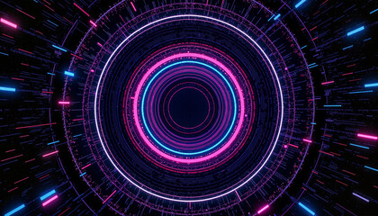 Colorful neon lines form a dynamic circular pattern, creating an immersive illusion of depth and motion in digital art. The design captures attention with its glowing energy