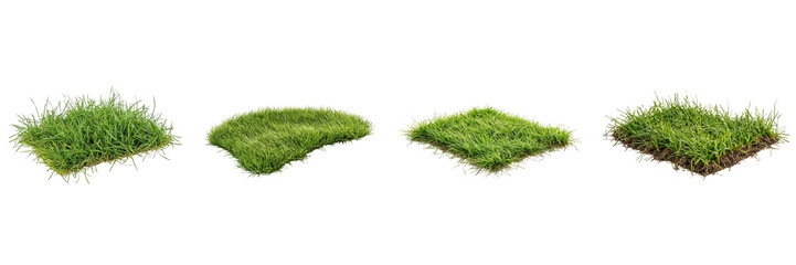 set of patch of fresh green lawn grass isolated on a transparent background