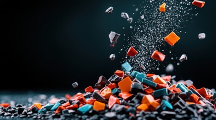 Aufkleber - A vibrant explosion of colorful geometric shapes scattered across an abstract space, suggesting creativity and diversity through a dynamic, artistic display.