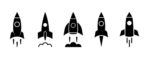 Wall Mural - set of rocket vector icons. launch spaceship or spacecraft. rocket fast flying for space. new busine