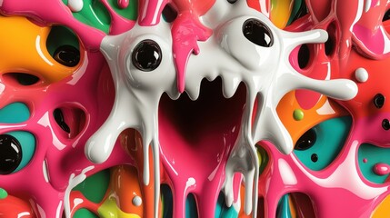 Aufkleber - A whimsical and playful cartoon-like abstract filled with bright splashes of vivid colors forming a character-like presence, brimming with fun and creativity.