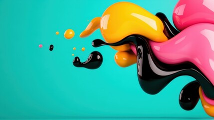 Aufkleber - A vibrant abstract artwork showcasing brightly colored glossy blobs with a splash effect against a serene turquoise backdrop, creating an energetic visual display.
