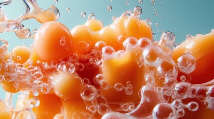 Poster - A close-up view of vibrant orange bubbles with subtle translucent highlights, effectively illustrating a sense of intimacy and dynamic energy through abstract form.