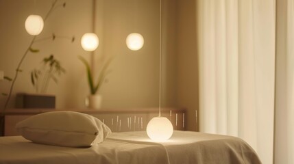 Aufkleber - A serene scene of a patient undergoing acupuncture therapy in a tranquil treatment room with soft lighting and calming decor, set against a neutral, soothing background