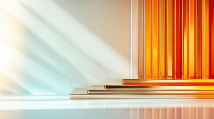 Poster - A series of gold steps illuminated by dynamic play of light and shadows, creating a visually striking composition full of contrasts and elegance.