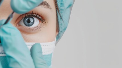 Poster - A surgeon performing a delicate hand surgery in an operating room with specialized instruments against a sterile white background, macro shot, Minimalist style