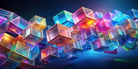 Poster - A cascade of vibrant, translucent cubes, each reflecting the colors of the spectrum, creates a mesmerizing abstract composition