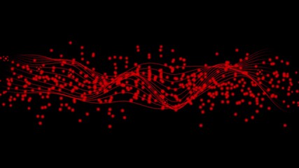 Aufkleber - 3D digital dynamic wave. Flow digital structure. Abstract red particle background. Flow wave with dot landscape. Digital data structure.