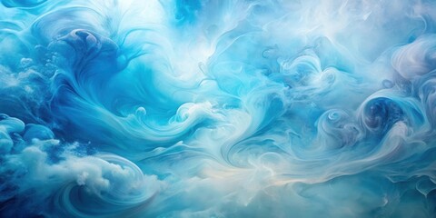 Poster - Abstract swirling patterns of blue and white ink create a mesmerizing ethereal landscape.