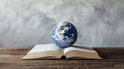 Aufkleber - A surreal representation of a world emerging from an open book against a clean, simple background, macro shot