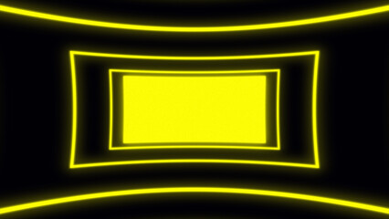Poster - Abstract beautiful tunnel yellow color 4k illustration. black color background 3d illustration. Light frame abstract. Glow effect. Glowing lines.