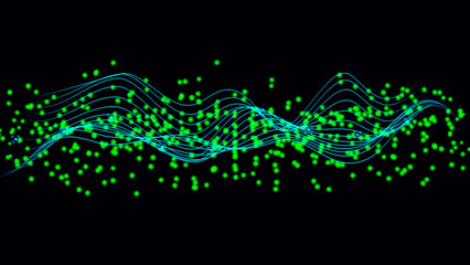 Aufkleber - Abstract green particle background. Flow wave with dot landscape. Pattern point visualization. Technology vector illustration. 3D digital dynamic wave.