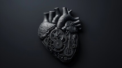 Leinwandbilder - A surrealistic human heart with clock gears against a dark grey background, macro shot, Minimalist style