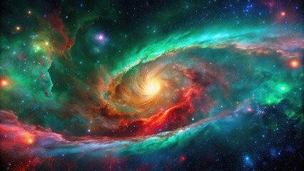Wall Mural - a cosmic swirl of celestial gas and dust, a vibrant nebula with swirling colors, illuminated by dist