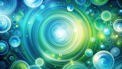 Aufkleber - Abstract swirling background with vibrant green and blue colors, featuring a central vortex surrounded by glowing circles and scattered stars.