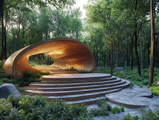 Amphitheater made with sustainable materials, designed to function under extreme weather