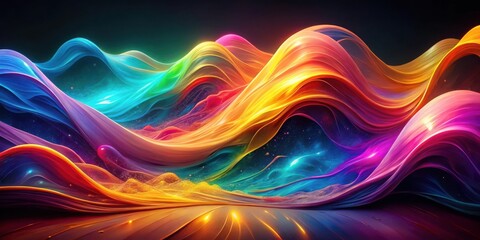 Poster - Abstract Cosmic Landscape with Wavy, Vibrant Colors and Glittering Particles