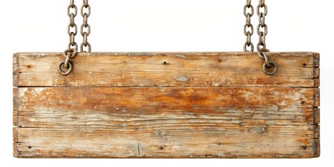 Poster - Rustic Wooden Sign with Metal Chains Hanging for Advertising or Message Display
