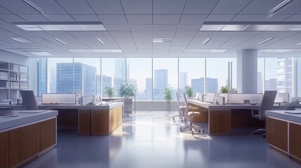 Poster - modern open plan office interior workspace . generative ai