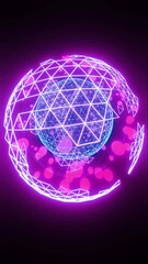 Poster - neon round sci fi planet abstract background isolated on black
