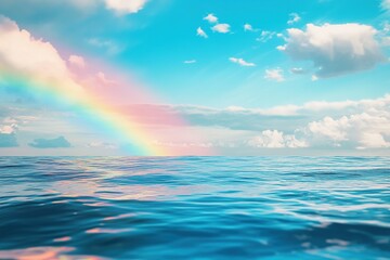 Wall Mural - Rainbow in blue sky over the ocean