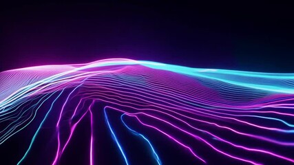 Wall Mural - neon abstract glowing flowing dark lines space black background waves