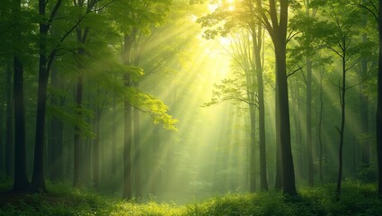 Wall Mural - abstract background of sun dappled forest canopy in soft green and brown hues