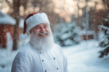 Santa Claus in Christmas holidays  in chef uniform