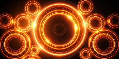 Leinwandbilder - Abstract Glowing Circles with a Black Background and Golden Light