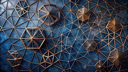 Leinwandbilder - Abstract Geometric Pattern with Golden Frames on a Deep Blue Background