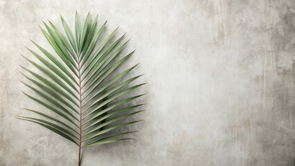 Poster - A single palm frond with lush green leaves against a muted grey backdrop, showcasing a simple yet elegant natural design.