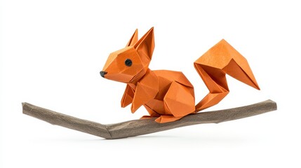 origami squirrel sitting on a branch