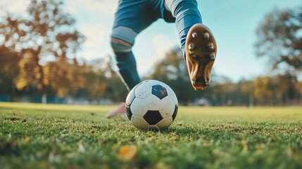 Canvas Print - A soccer player about to kick the ball.