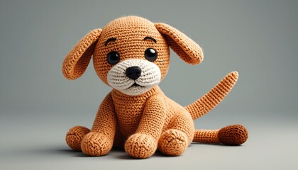 A playful knitted puppy with floppy ears and a wagging tail, bringing joy and warmth to any pet lover's home or children's space, Generative AI