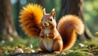 © 4K_Heaven - A lovely amber squirrel with a bushy tail and curious expression, adding a playful and charming element to woodland-themed decorations, Generative AI