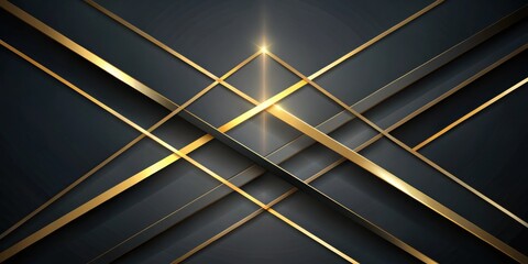 Poster - Abstract Geometric Pattern with Intersecting Golden Lines on a Dark Background