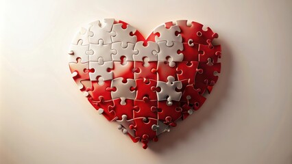 Aufkleber - A red and white heart shaped jigsaw puzzle, a symbolic representation of love, connection, and the complexity of relationships