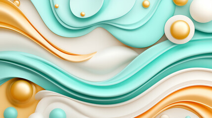 Poster - A mesmerizing blend of fluid shapes in aqua and gold creates a soothing, dynamic visual experience